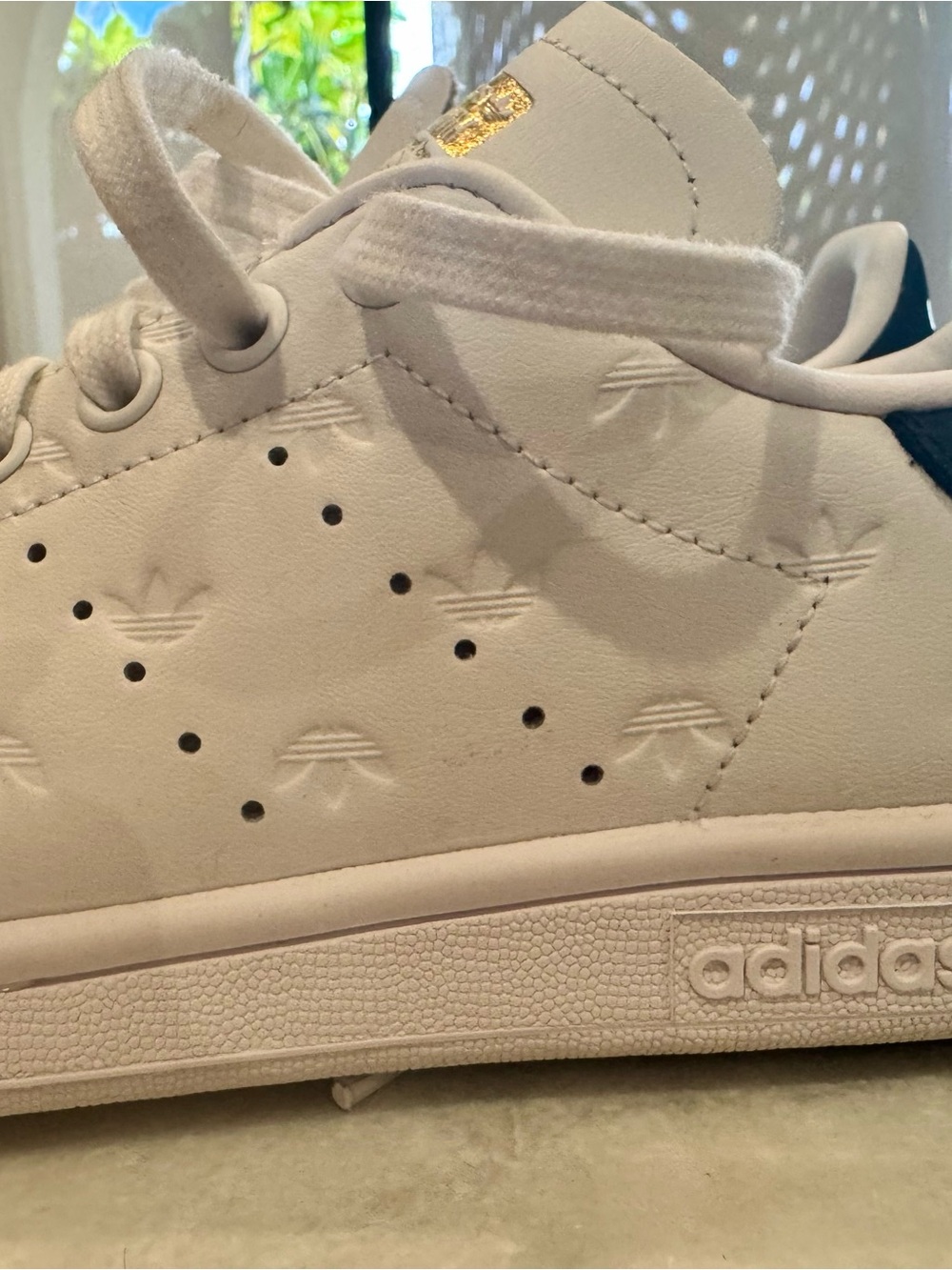 Adidas Stan Smith White Leather Sneakers Black Heel Tab - size 7 - Picture 6 of 9